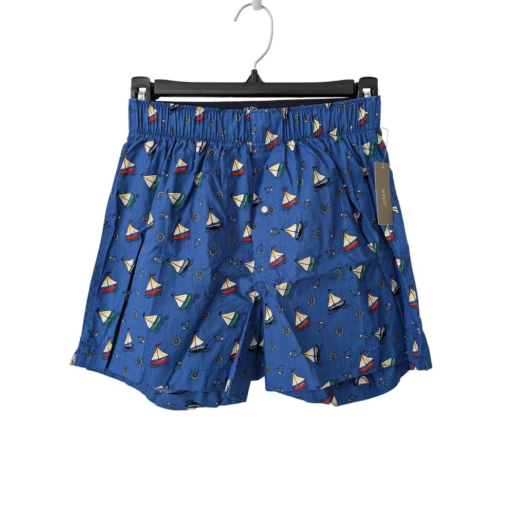 J. Crew Patterned Boxer Shorts Mens XS‎ Cotton Blue Sailboats Cotton NWOT BW441